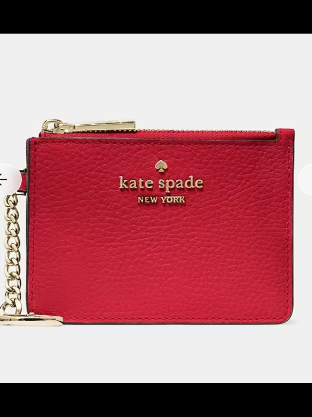 kate spade Red Pebbled Leather Zip Card Holder with Chain